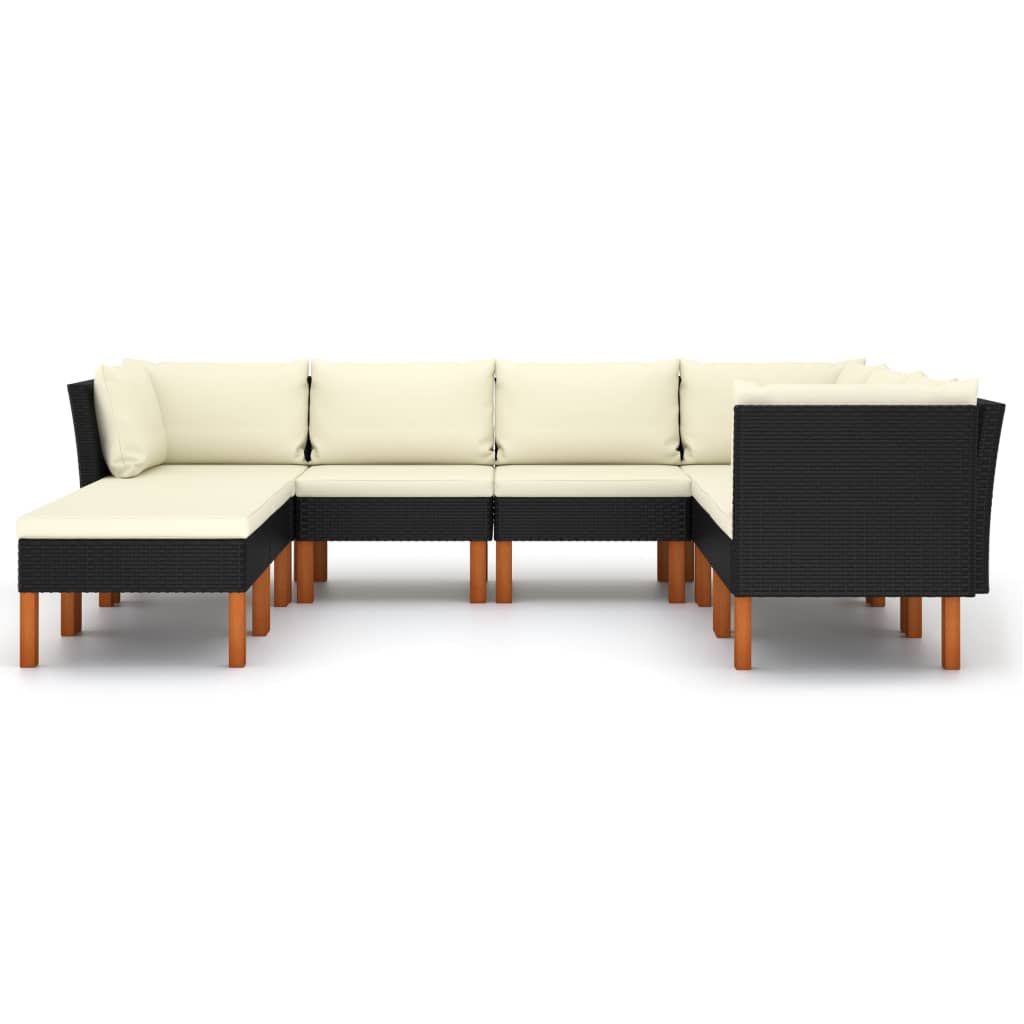 vidaXL Set mobilier de grădină cu perne, 8 piese, negru, poliratan