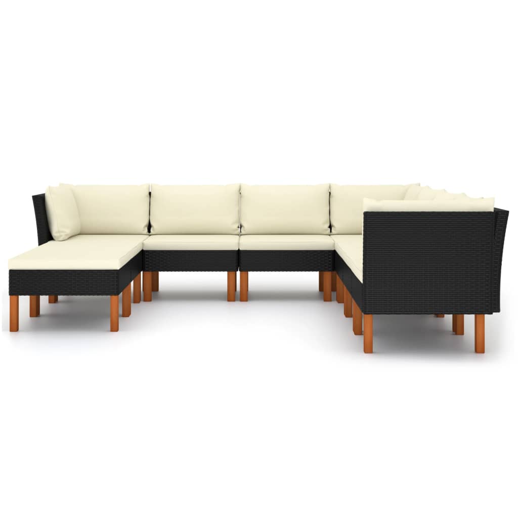 vidaXL Set mobilier de grădină cu perne, 9 piese, negru, poliratan vidaXL Set mobilier de grădină cu perne, 9 piese, negru, poliratan