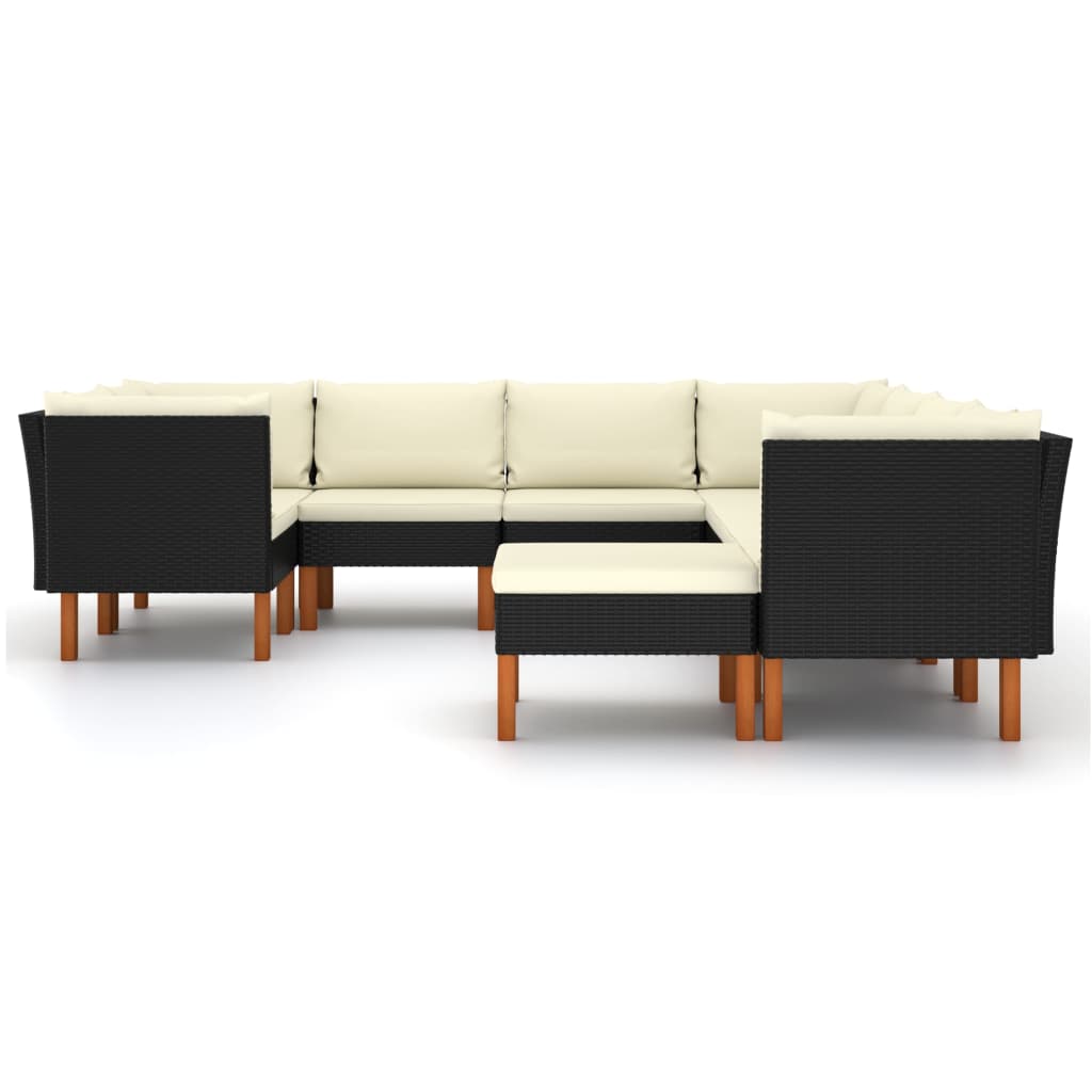 vidaXL Set mobilier de grădină cu perne, 9 piese, negru, poliratan