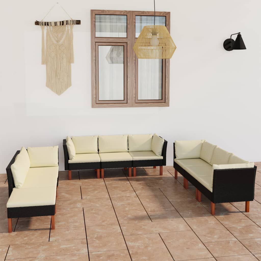vidaXL Set mobilier de grădină cu perne, 9 piese, negru, poliratan vidaXL Set mobilier de grădină cu perne, 9 piese, negru, poliratan