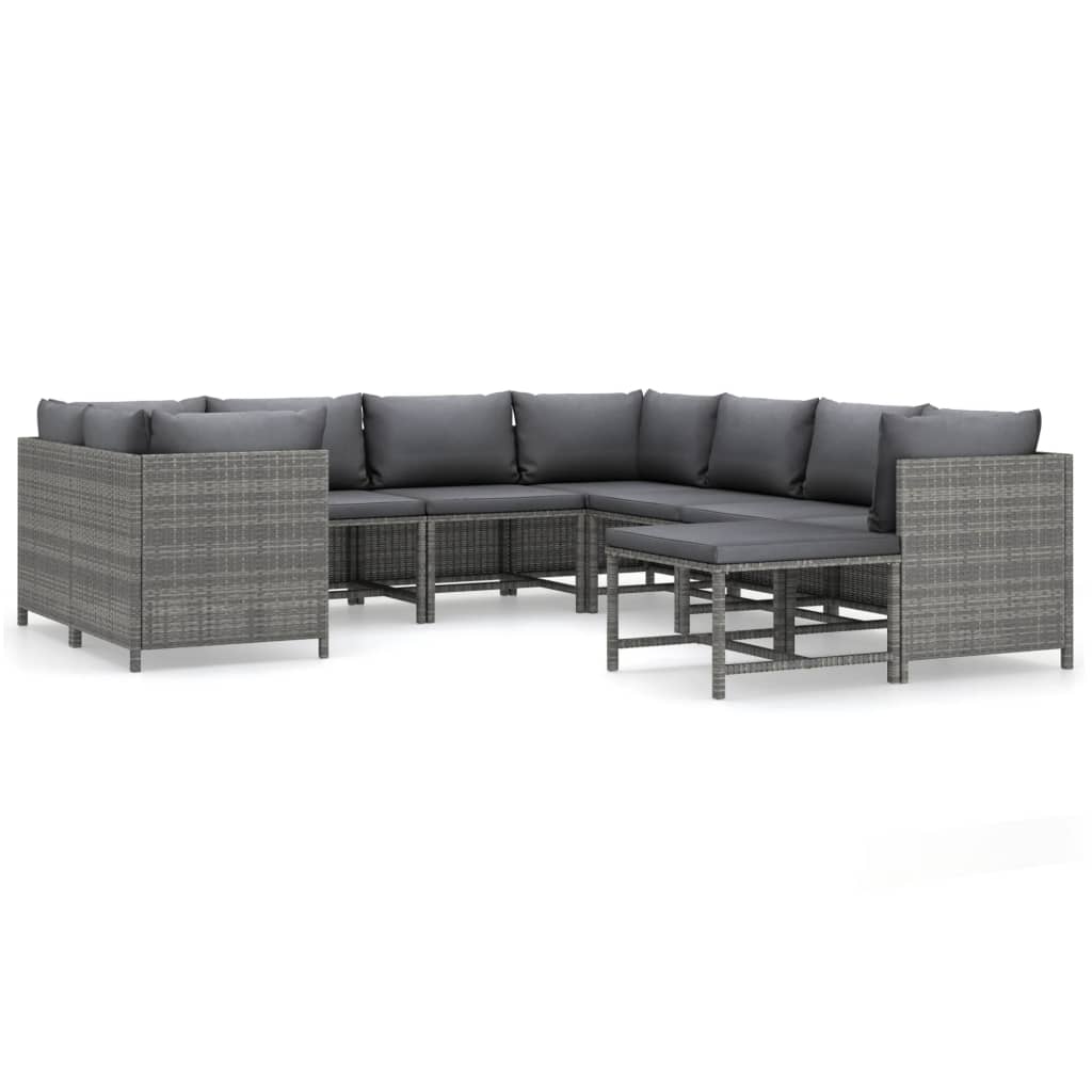 vidaXL Set mobilier de grădină cu perne, 9 piese, gri, poliratan vidaXL Set mobilier de grădină cu perne, 9 piese, gri, poliratan