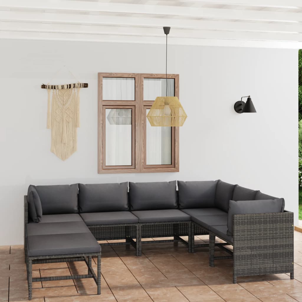 vidaXL Set mobilier de grădină cu perne, 8 piese, gri, poliratan vidaXL Set mobilier de grădină cu perne, 8 piese, gri, poliratan