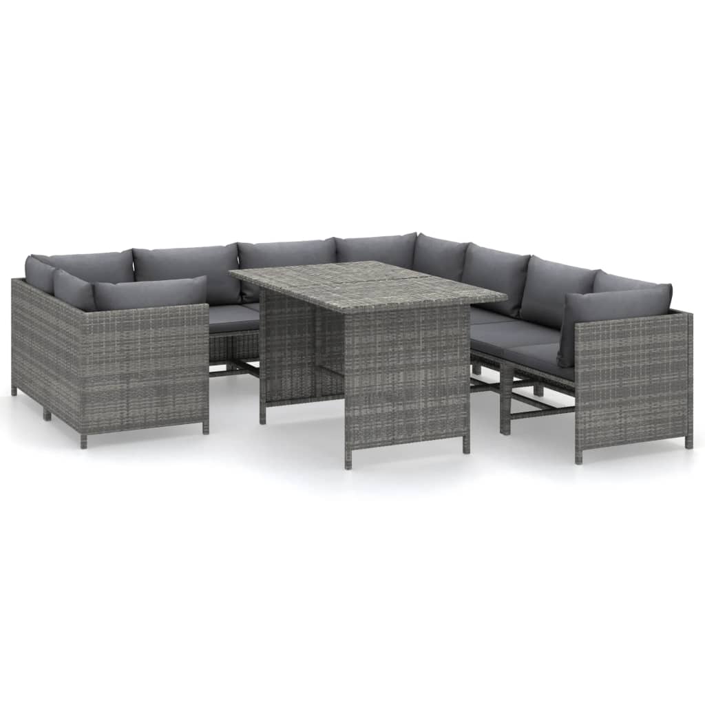 vidaXL Set mobilier de grădină cu perne, 9 piese, gri, poliratan vidaXL Set mobilier de grădină cu perne, 9 piese, gri, poliratan