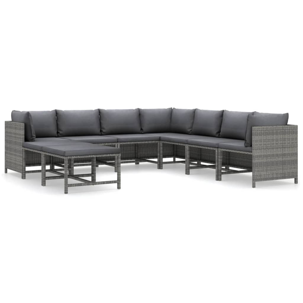 vidaXL Set mobilier de grădină cu perne, 9 piese, gri, poliratan vidaXL Set mobilier de grădină cu perne, 9 piese, gri, poliratan