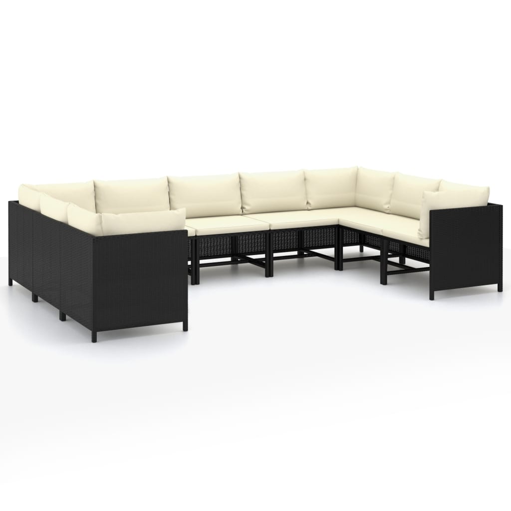 vidaXL Set mobilier de grădină cu perne, 9 piese, negru, poliratan vidaXL Set mobilier de grădină cu perne, 9 piese, negru, poliratan