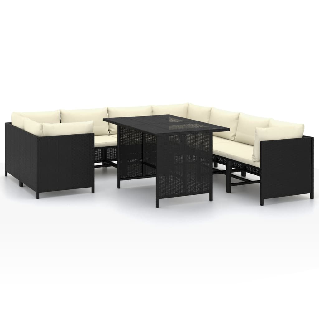 vidaXL Set mobilier de grădină cu perne, 9 piese, negru, poliratan