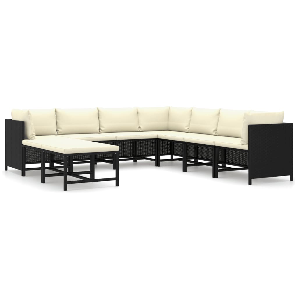 vidaXL Set mobilier de grădină cu perne, 9 piese, negru, poliratan