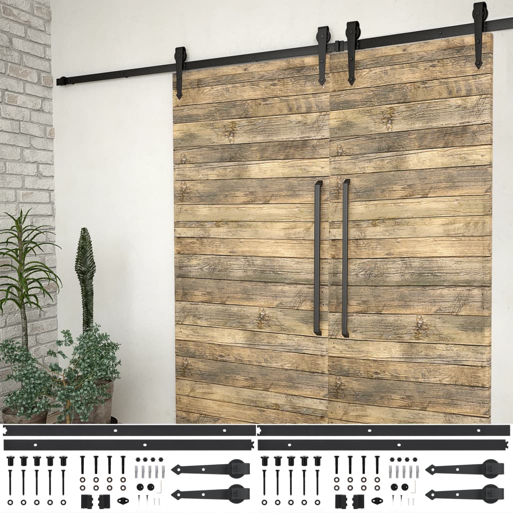 vidaXL Seturi de feronerie uși glisante, 2 buc., negru, 200 cm, oțel vidaXL Seturi de feronerie uși glisante, 2 buc., negru, 200 cm, oțel