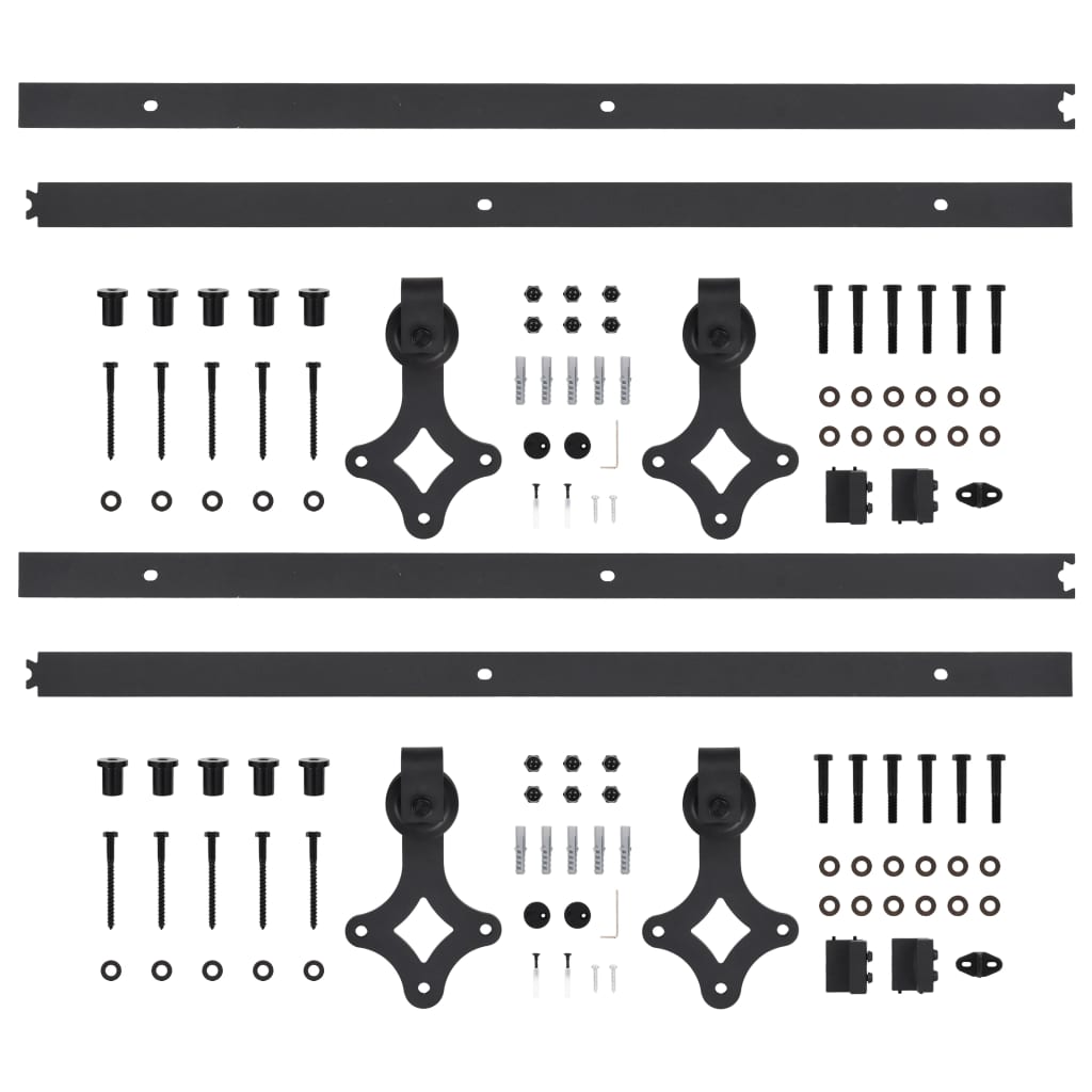 vidaXL Set feronerie pentru uși glisante, 2 piese,negru, 200 cm, oțel vidaXL Set feronerie pentru uși glisante, 2 piese,negru, 200 cm, oțel