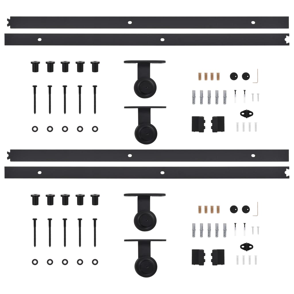 vidaXL Set feronerie uși glisante, 2 buc., negru, 183 cm, oțel vidaXL Set feronerie uși glisante, 2 buc., negru, 183 cm, oțel