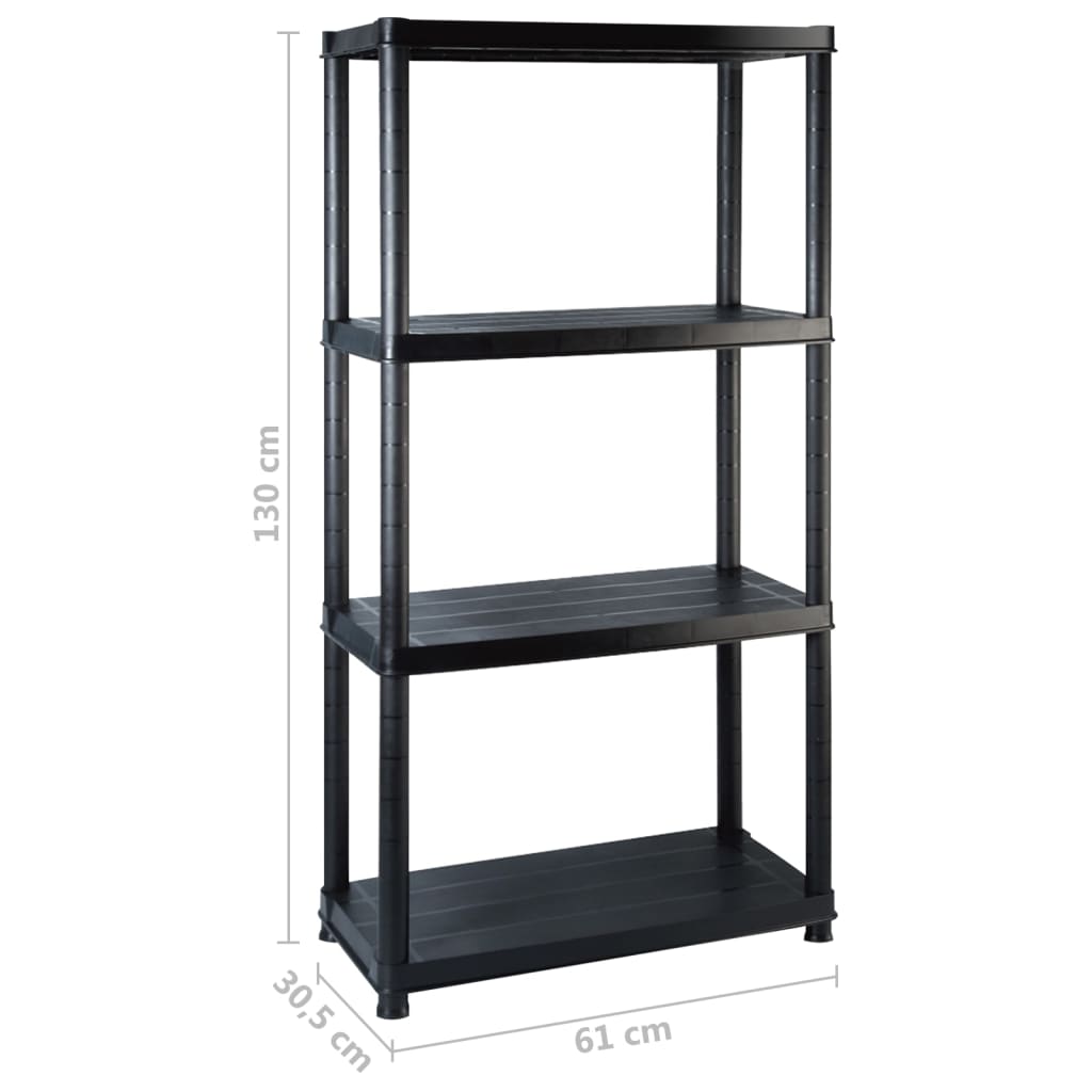 vidaXL Raft de depozitare cu 4 polițe, negru, 122x30,5x130 cm, plastic vidaXL Raft de depozitare cu 4 polițe, negru, 122x30,5x130 cm, plastic