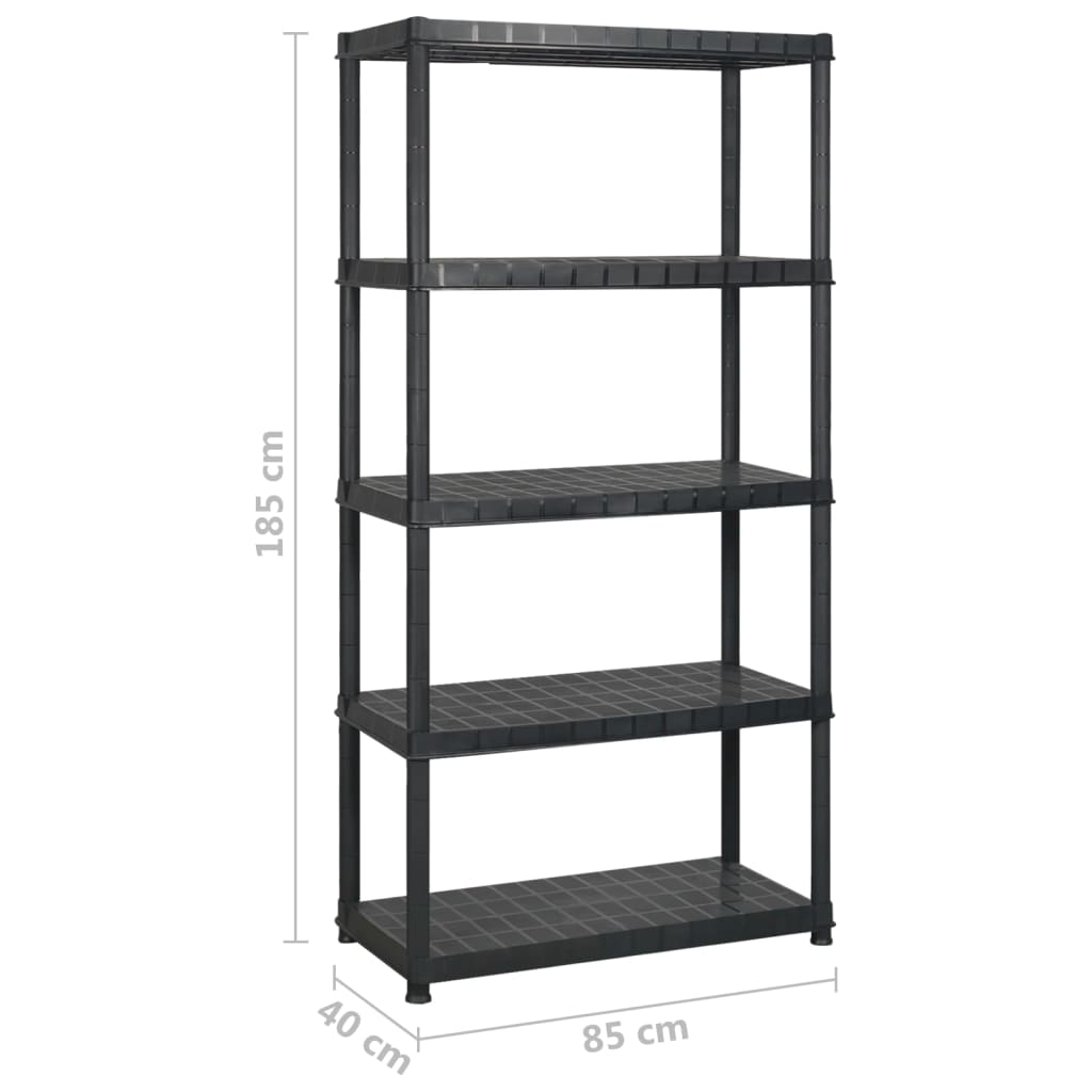 vidaXL Raft de depozitare cu 5 polițe, negru, 170x40x185 cm, plastic vidaXL Raft de depozitare cu 5 polițe, negru, 170x40x185 cm, plastic