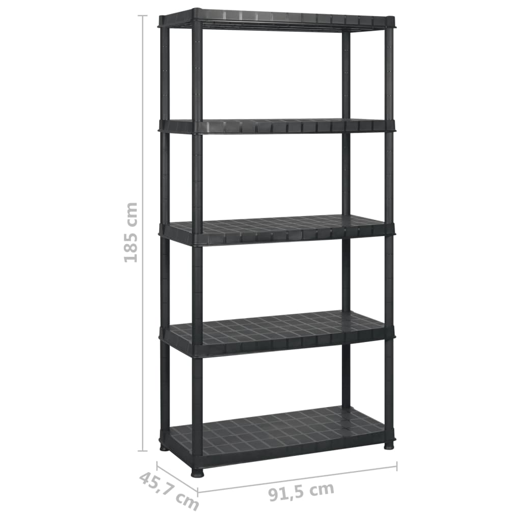 vidaXL Raft de depozitare cu 5 polițe, negru, 183x45,7x185 cm, plastic vidaXL Raft de depozitare cu 5 polițe, negru, 183x45,7x185 cm, plastic