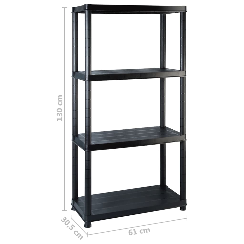 vidaXL Raft de depozitare cu 4 polițe, negru, 183x30,5x130 cm, plastic vidaXL Raft de depozitare cu 4 polițe, negru, 183x30,5x130 cm, plastic