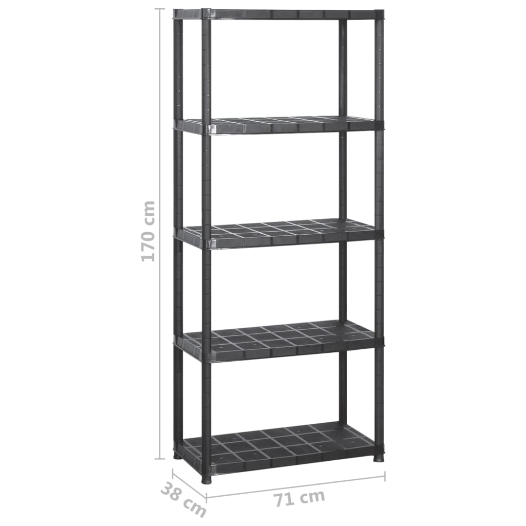 vidaXL Raft de depozitare cu 5 polițe, negru, 213x38x170 cm, plastic vidaXL Raft de depozitare cu 5 polițe, negru, 213x38x170 cm, plastic