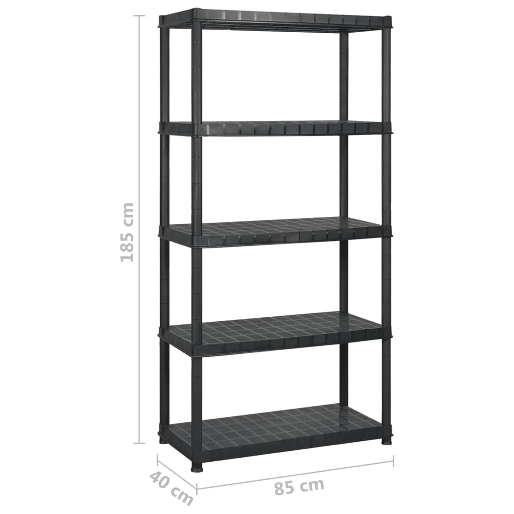 vidaXL Raft de depozitare cu 5 polițe, negru, 255x40x185 cm, plastic vidaXL Raft de depozitare cu 5 polițe, negru, 255x40x185 cm, plastic