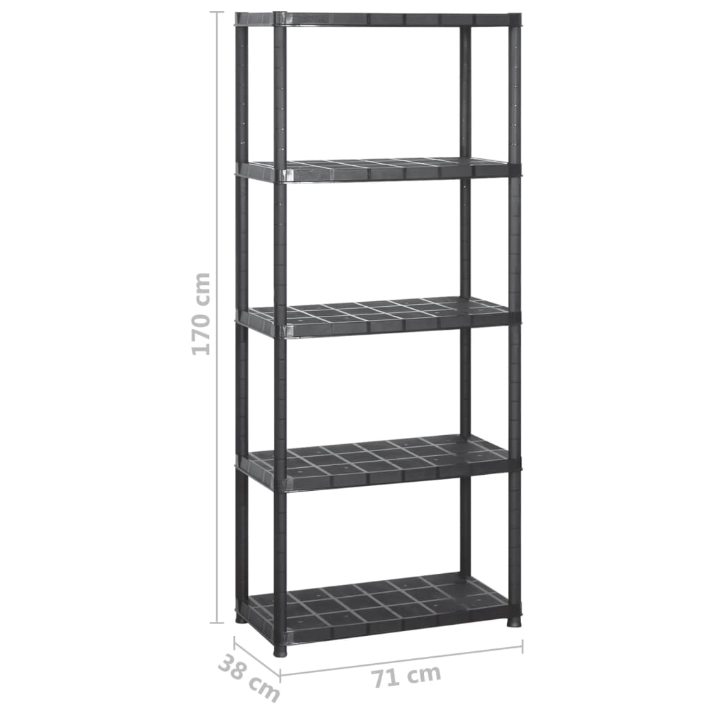vidaXL Raft de depozitare cu 5 polițe, negru, 284x38x170 cm, plastic vidaXL Raft de depozitare cu 5 polițe, negru, 284x38x170 cm, plastic