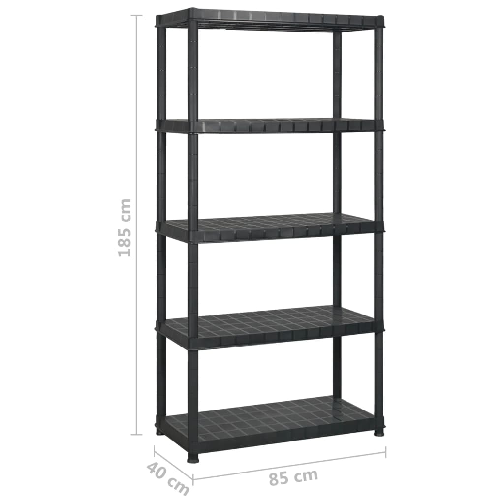 vidaXL Raft de depozitare cu 5 polițe, negru, 340x40x185 cm, plastic vidaXL Raft de depozitare cu 5 polițe, negru, 340x40x185 cm, plastic