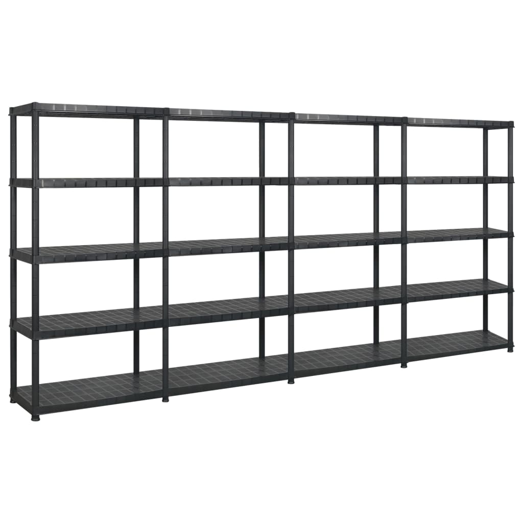 vidaXL Raft de depozitare cu 5 polițe, negru, 366x45,7x185 cm, plastic vidaXL Raft de depozitare cu 5 polițe, negru, 366x45,7x185 cm, plastic