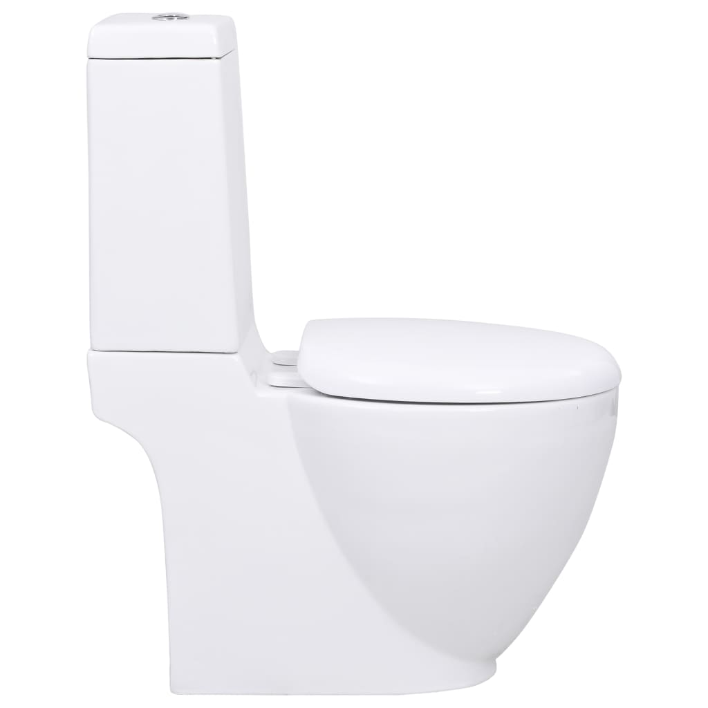 vidaXL Vas WC toaletă de baie, alb, ceramică, rotund, flux inferior vidaXL Vas WC toaletă de baie, alb, ceramică, rotund, flux inferior