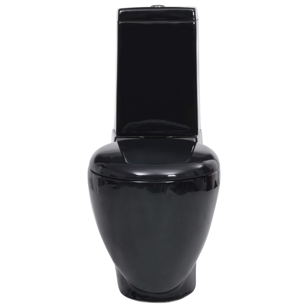 vidaXL Vas WC toaletă baie, negru, ceramică, rotund, flux inferior vidaXL Vas WC toaletă baie, negru, ceramică, rotund, flux inferior