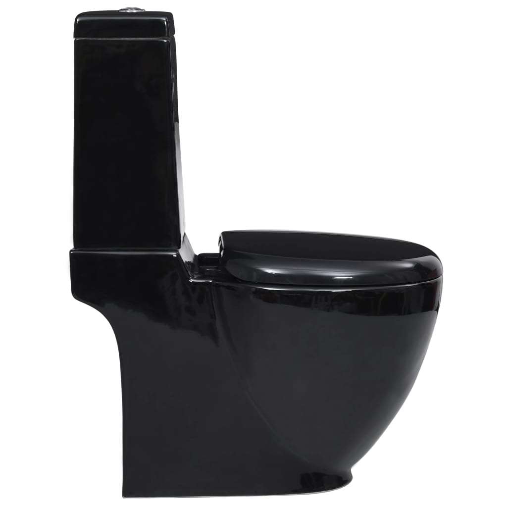 vidaXL Vas WC toaletă baie, negru, ceramică, rotund, flux inferior vidaXL Vas WC toaletă baie, negru, ceramică, rotund, flux inferior