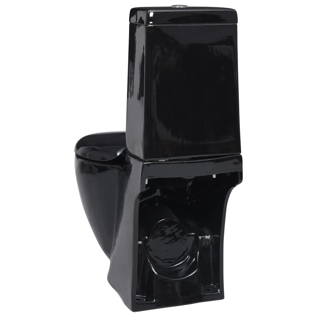 vidaXL Vas WC toaletă baie, negru, ceramică, rotund, flux inferior vidaXL Vas WC toaletă baie, negru, ceramică, rotund, flux inferior