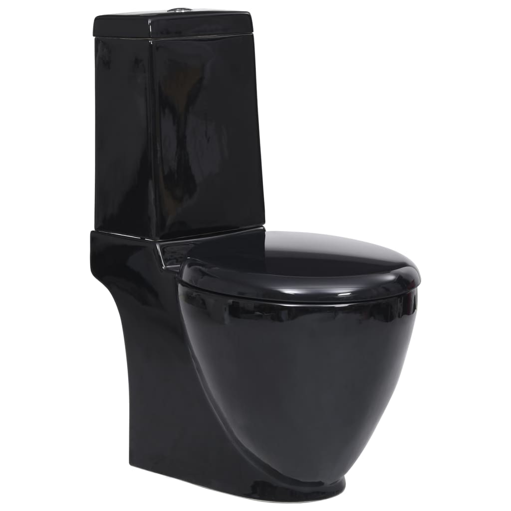 vidaXL Vas WC toaletă baie, negru, ceramică, rotund, flux inferior vidaXL Vas WC toaletă baie, negru, ceramică, rotund, flux inferior