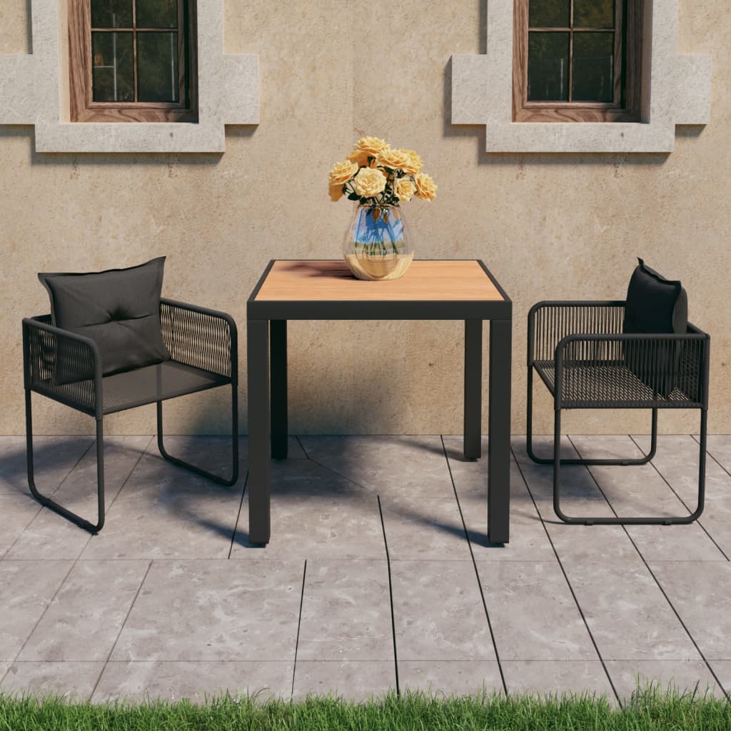 vidaXL Set mobilier masă de grădină, 3 piese, negru și maro, ratan PVC vidaXL Set mobilier masă de grădină, 3 piese, negru și maro, ratan PVC