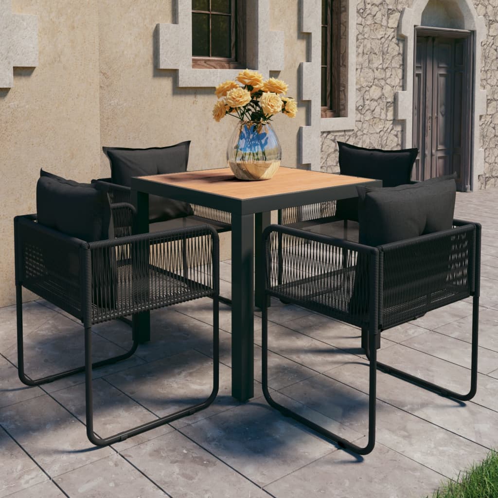 vidaXL Set mobilier masă de grădină, 5 piese, negru și maro, ratan PVC vidaXL Set mobilier masă de grădină, 5 piese, negru și maro, ratan PVC