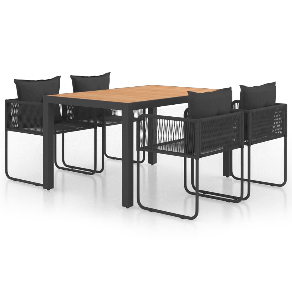 vidaXL Set mobilier masă de grădină, 5 piese, negru și maro, ratan PVC vidaXL Set mobilier masă de grădină, 5 piese, negru și maro, ratan PVC