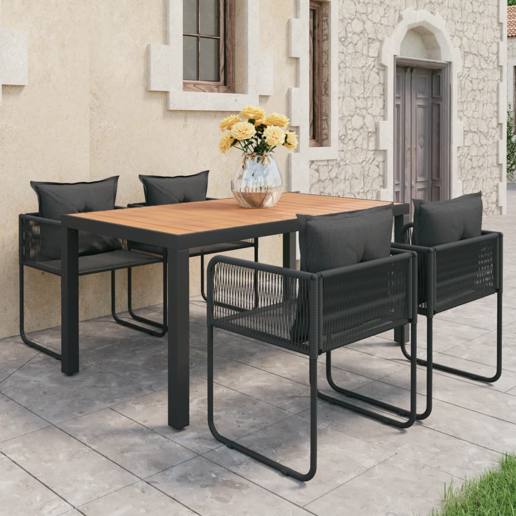 vidaXL Set mobilier masă de grădină, 5 piese, negru și maro, ratan PVC vidaXL Set mobilier masă de grădină, 5 piese, negru și maro, ratan PVC