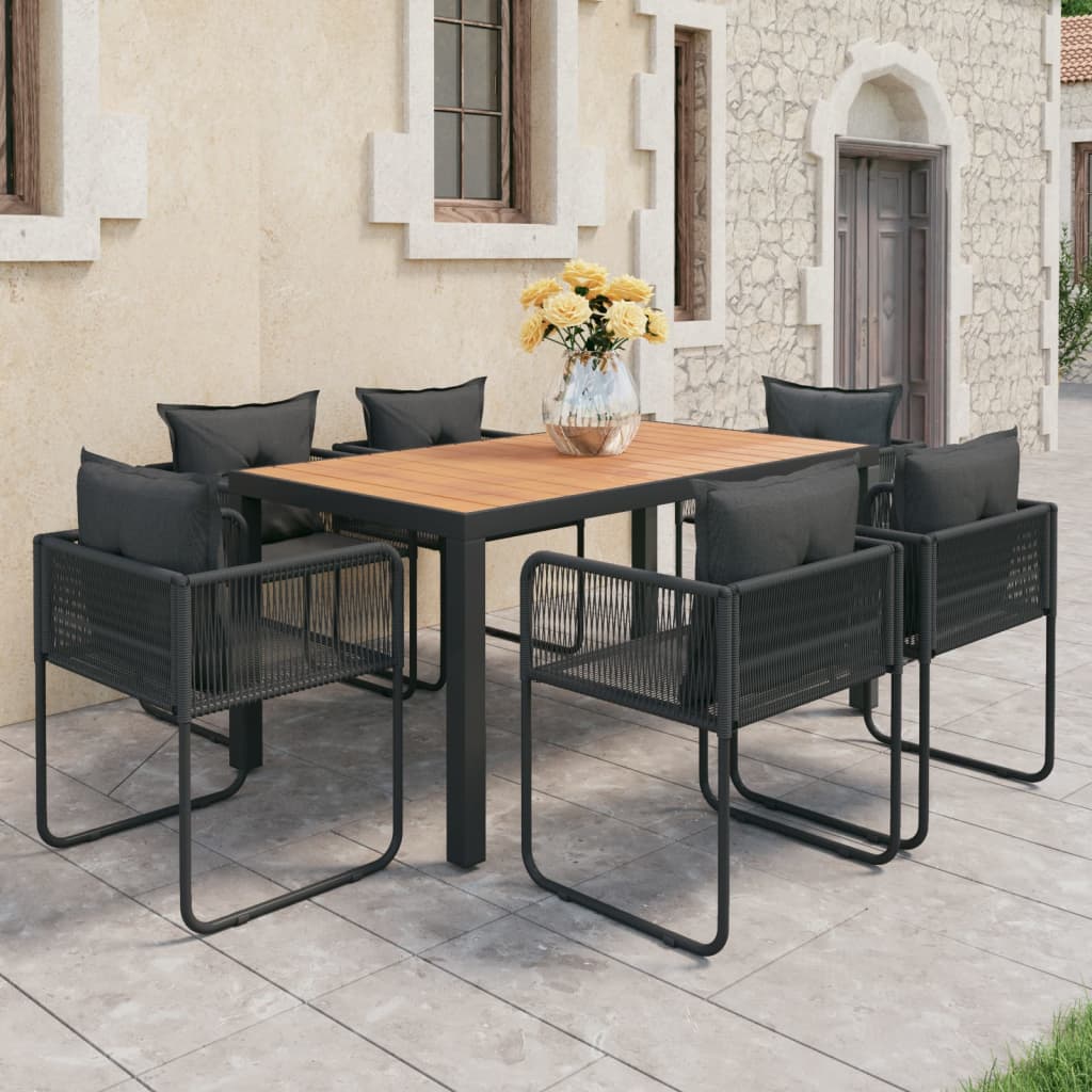 vidaXL Set mobilier masă de grădină, 7 piese, negru și maro, ratan PVC vidaXL Set mobilier masă de grădină, 7 piese, negru și maro, ratan PVC