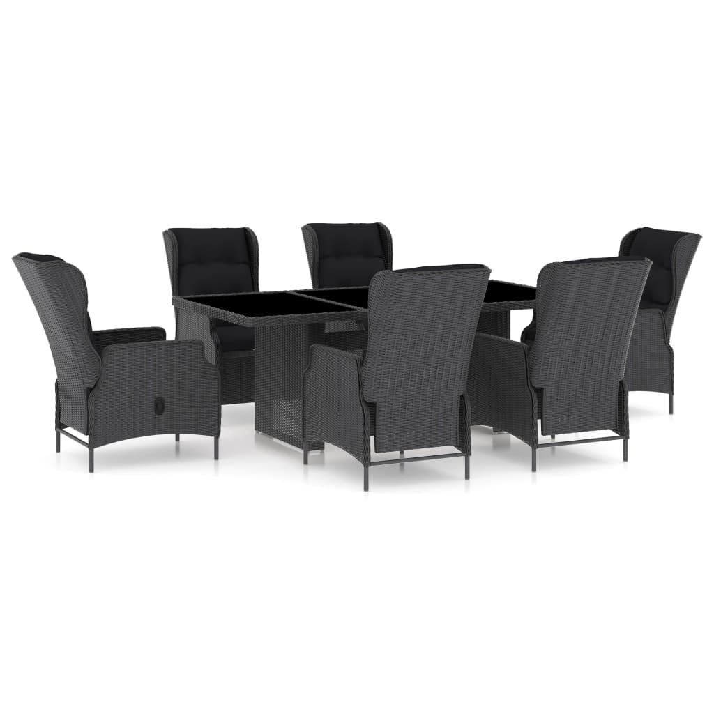 vidaXL Set mobilier exterior cu perne, 7 piese, gri închis, poliratan