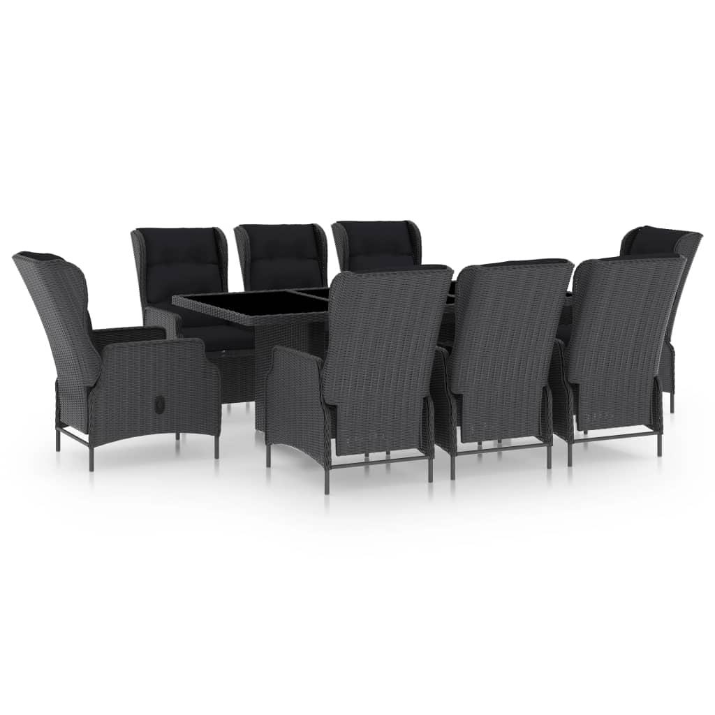 vidaXL Set mobilier exterior cu perne, 9 piese, gri închis, poliratan