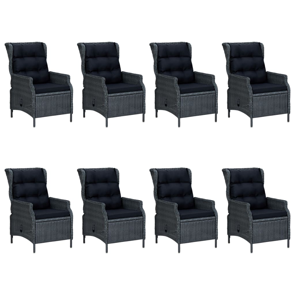 vidaXL Set mobilier exterior cu perne, 9 piese, gri închis, poliratan