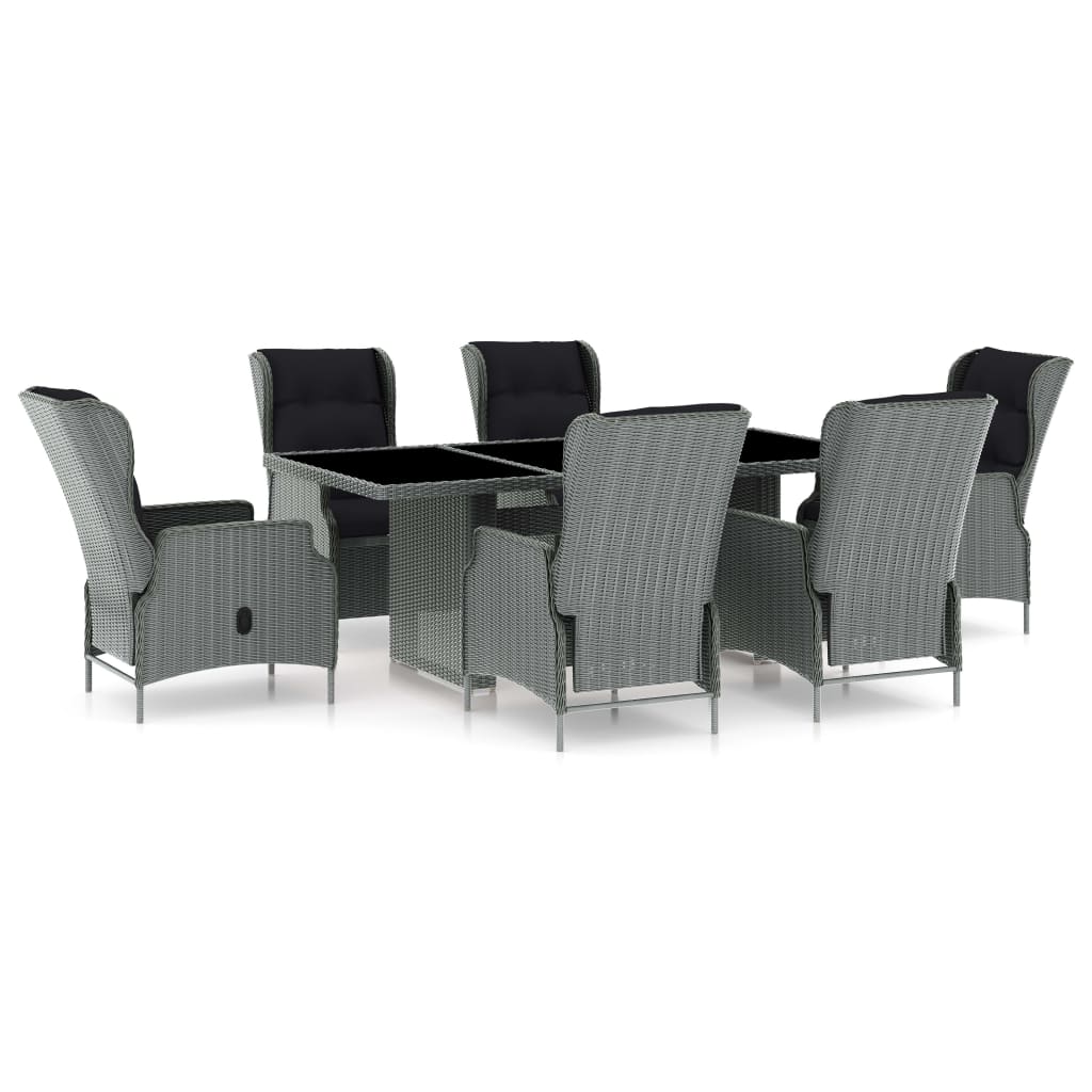vidaXL Set mobilier exterior cu perne, 7 piese, gri deschis, poliratan