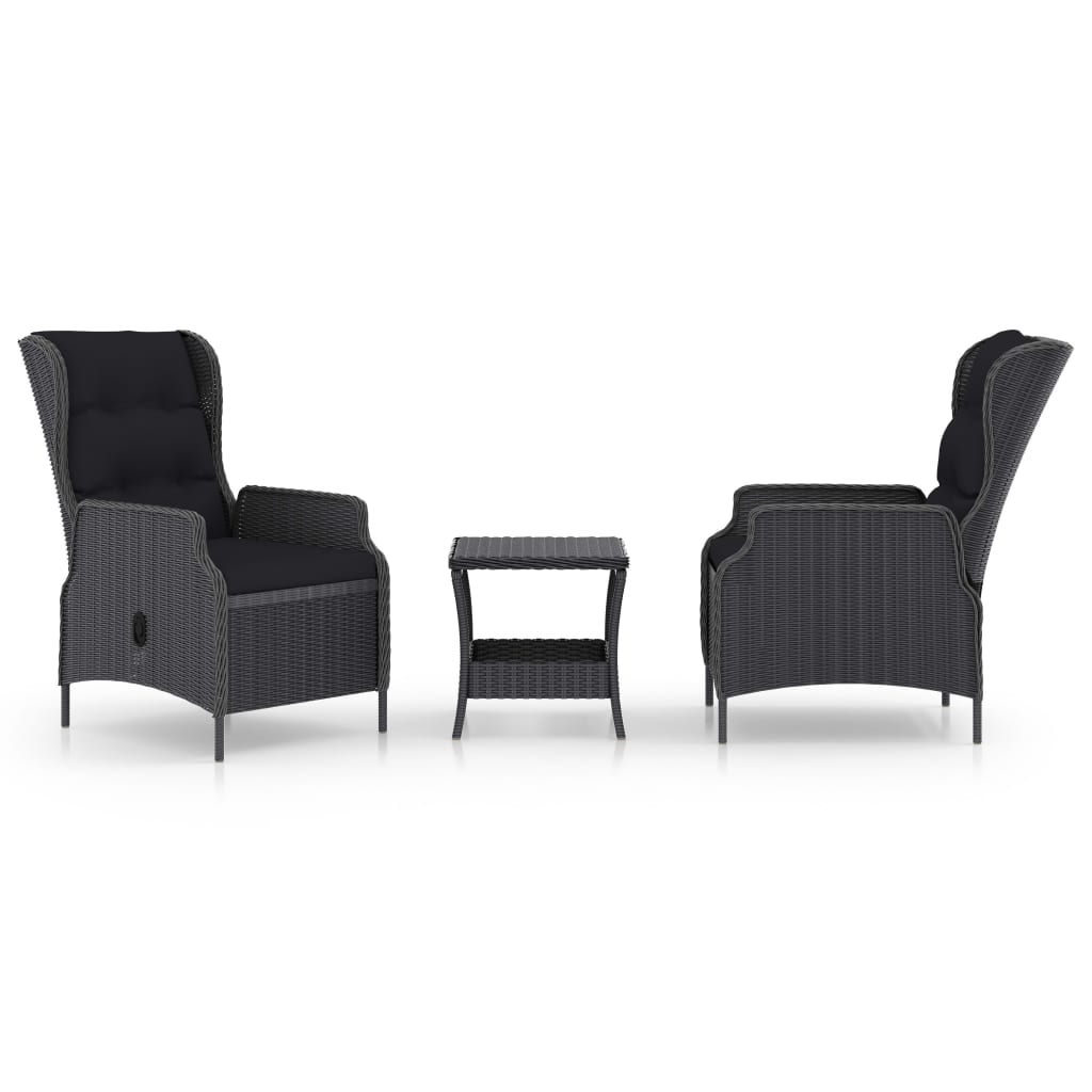 vidaXL Set mobilier grădină cu perne, 3 piese, gri închis, poliratan