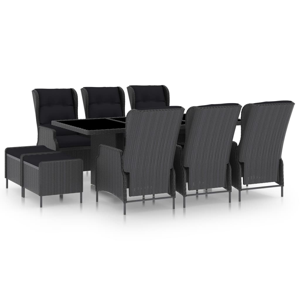 vidaXL Set mobilier exterior cu perne, 9 piese, gri închis, poliratan