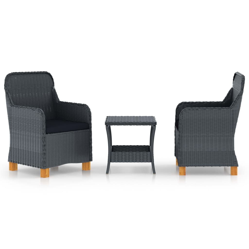 vidaXL Set mobilier grădină cu perne, 3 piese, gri închis, poliratan