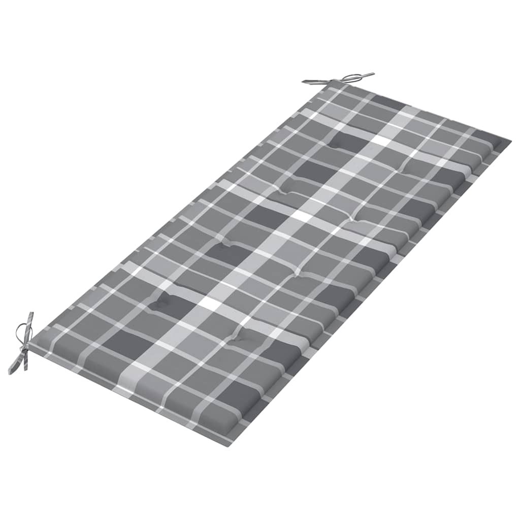 vidaXL Bancă Batavia cu pernă gri model carouri 120 cm lemn masiv tec vidaXL Bancă Batavia cu pernă gri model carouri 120 cm lemn masiv tec