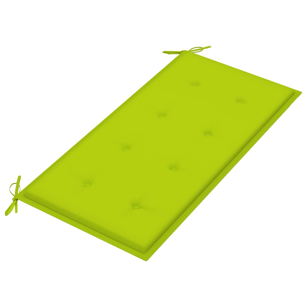 vidaXL Bancă grădină, pernă verde, 112 cm, lemn masiv tec