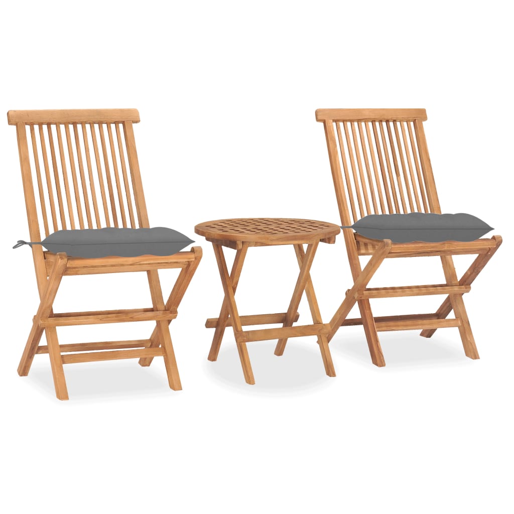 vidaXL Set mobilier pliabil exterior cu perne 3 piese, lemn masiv tec vidaXL Set mobilier pliabil exterior cu perne 3 piese, lemn masiv tec