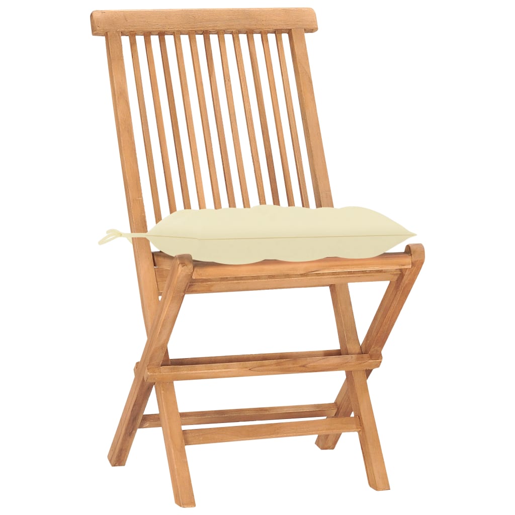 vidaXL Set mobilier pliabil exterior cu perne, 3 piese, lemn masiv tec vidaXL Set mobilier pliabil exterior cu perne, 3 piese, lemn masiv tec
