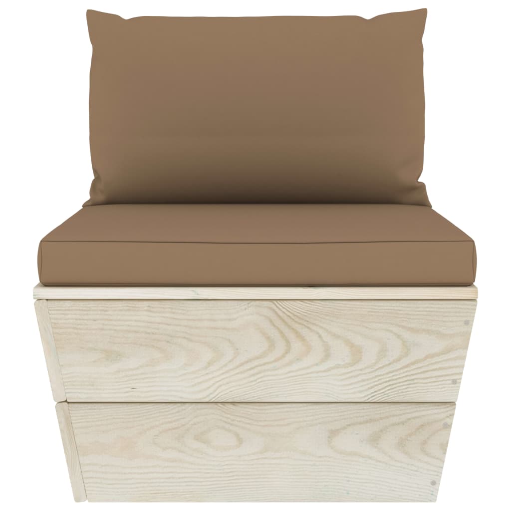 vidaXL Canapea de grădină din paleți, de mijloc, cu perne, lemn molid