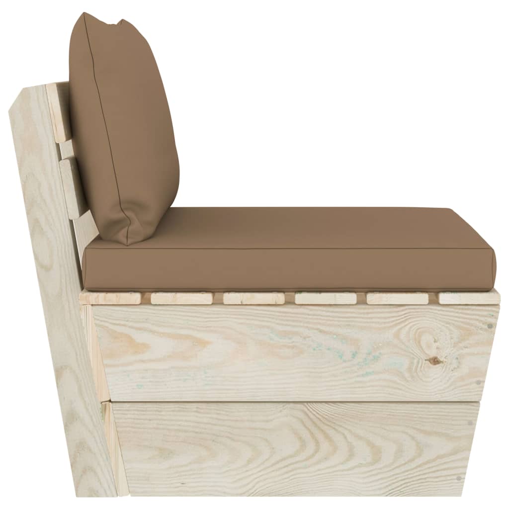 vidaXL Canapea de grădină din paleți, de mijloc, cu perne, lemn molid