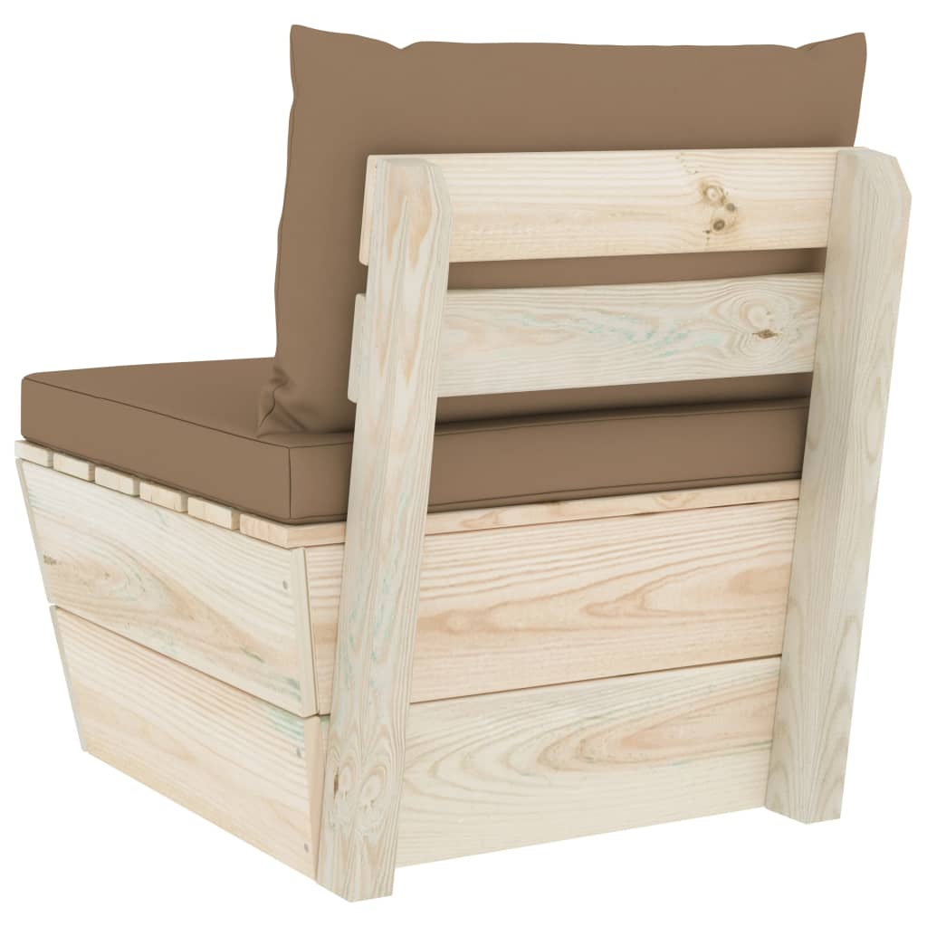 vidaXL Canapea de grădină din paleți, de mijloc, cu perne, lemn molid