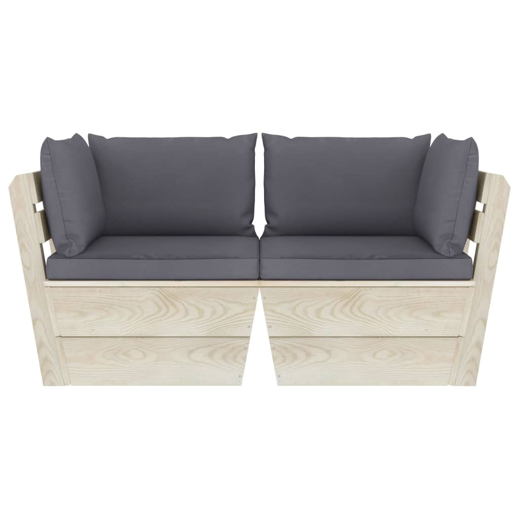 vidaXL Canapea grădină din paleți, 2 locuri, cu perne, lemn de molid