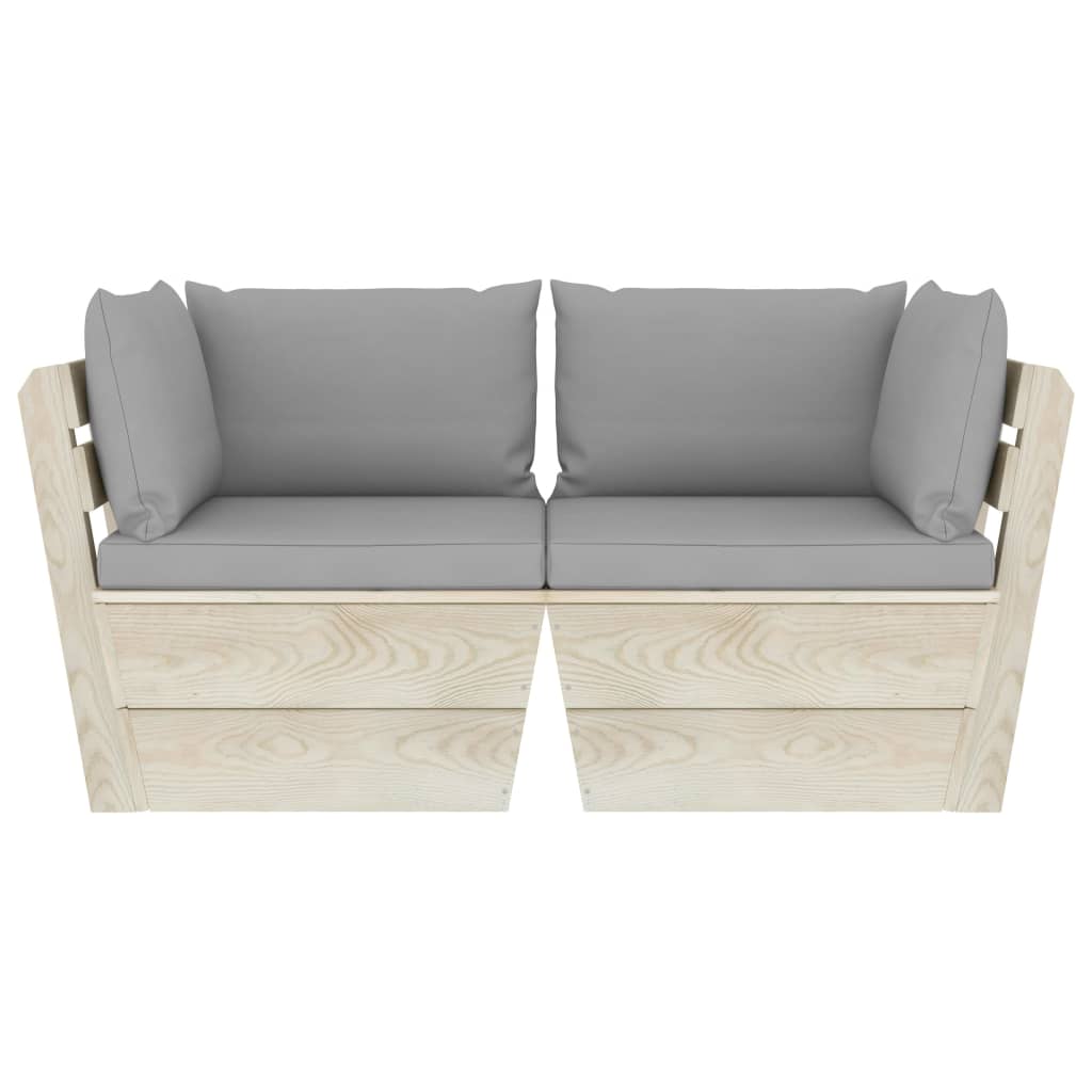 vidaXL Canapea grădină din paleți, 2 locuri, cu perne, lemn de molid