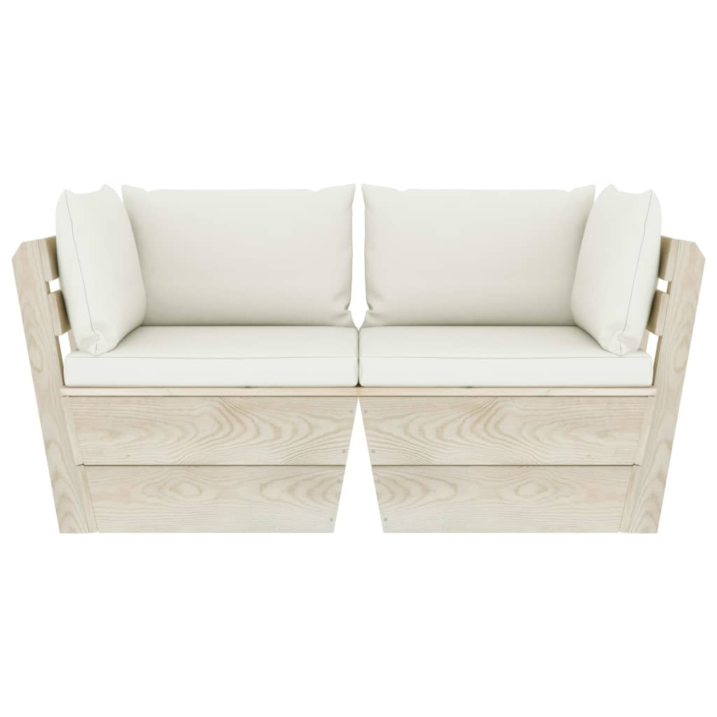 vidaXL Canapea grădină 2 locuri din paleți, cu perne, lemn de molid